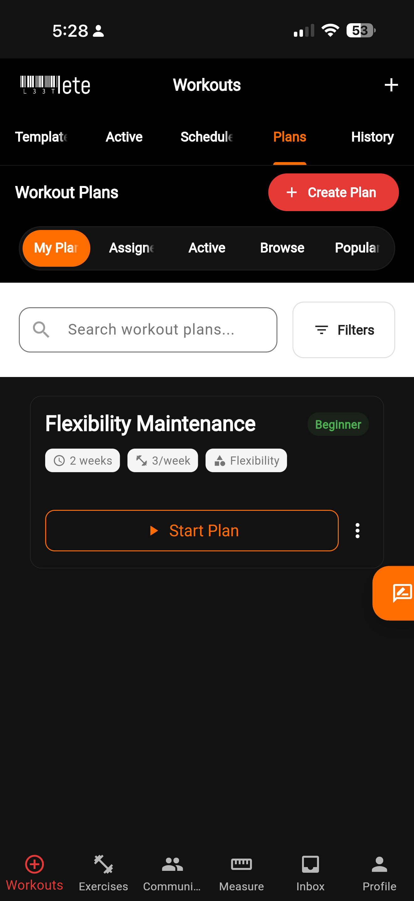 Workout plans in the L33Tlete app